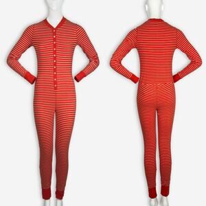 J.Crew Women’s XS Red Cream Stripe Comfy Pajamas Union Suit Onesie One Piece